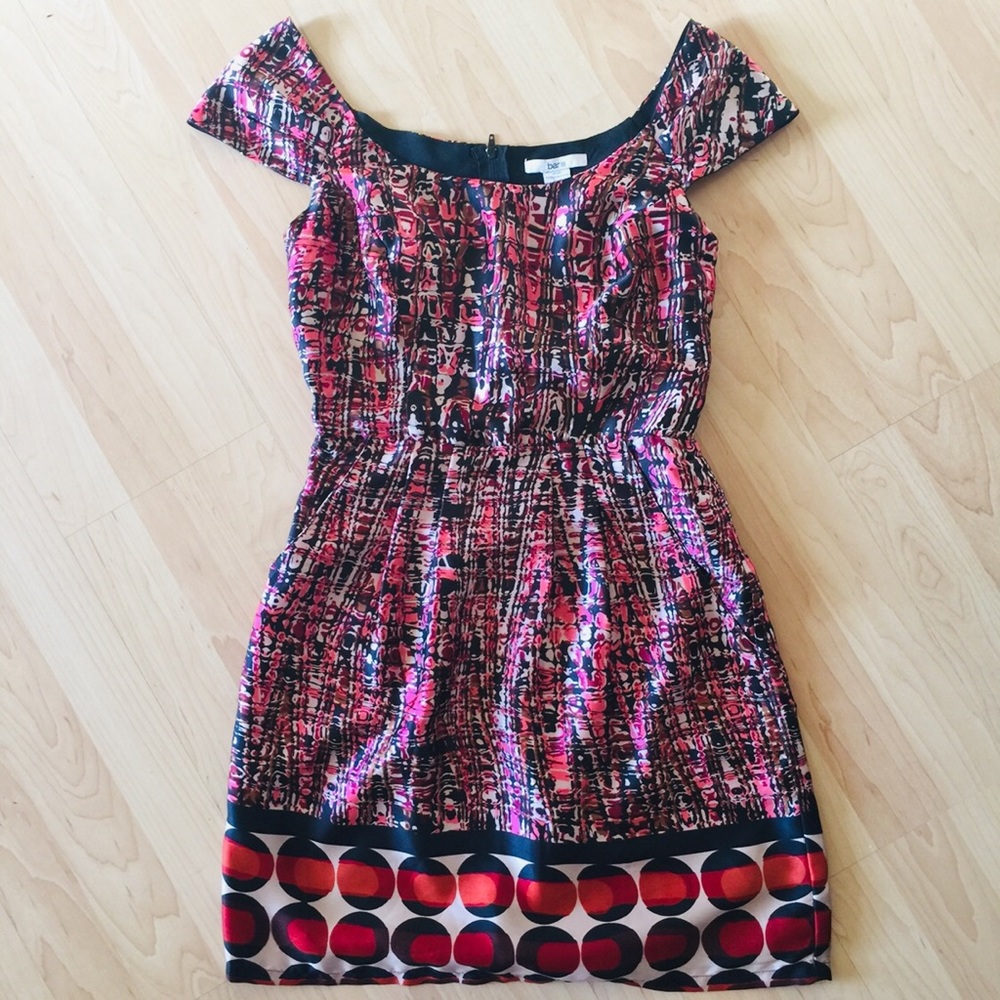 Bar III cap sleeve geometric print satin dress XS